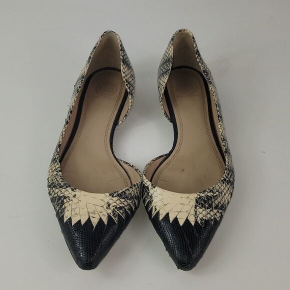 Tory Burch Snakeskin D'Orsay Woven Leather Flats - Picture 10 of 15